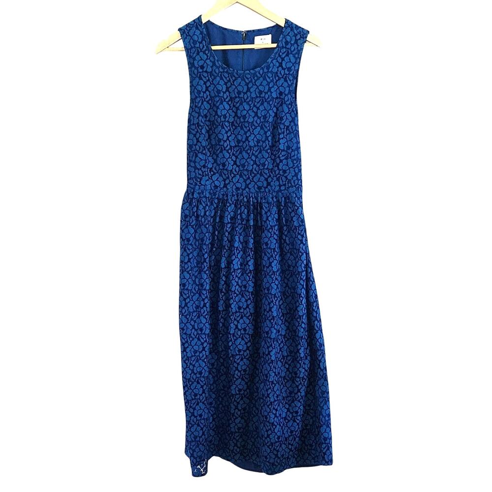 Pins and Needles Blue Floral Lace Sleeveless Midi Dress Cut-out Back Large